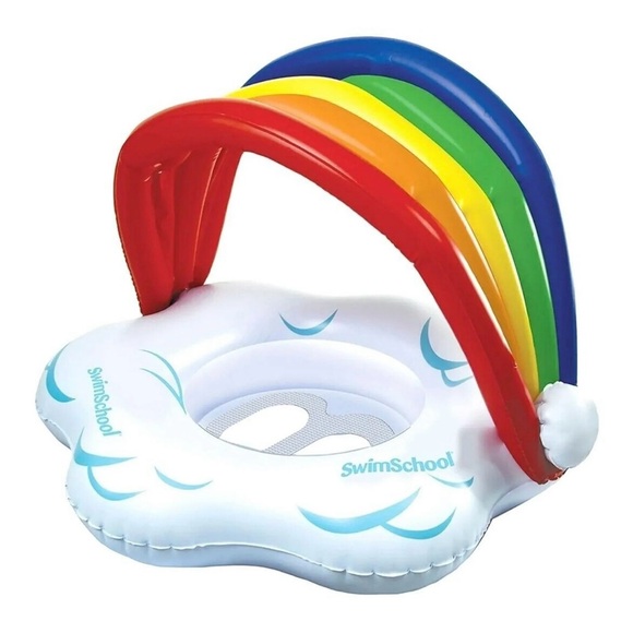 SwimSchool Rainbow Baby’s First Pool Float 6-18 Months Novelty Baby Boat Canopy - Picture 2 of 3